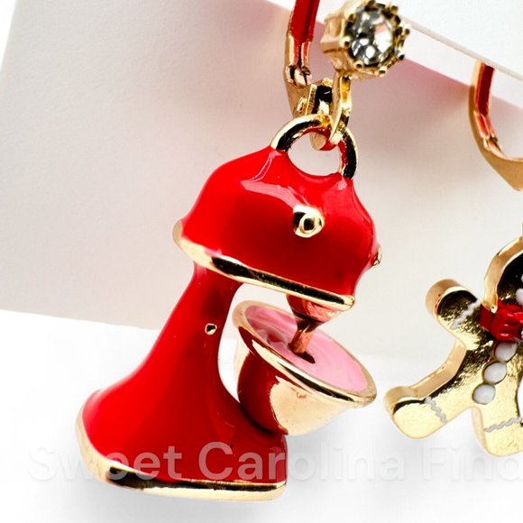 Betsey‎ Johnson Mixer Gingerbread Man Cookie Earrings Teacher Baker Gift NEW - Picture 2 of 5